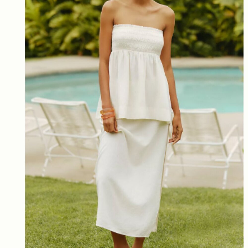 Anthropologie Coastal Boho Celandine Linen-Blend Side-Slit Maxi Skirt Size XL